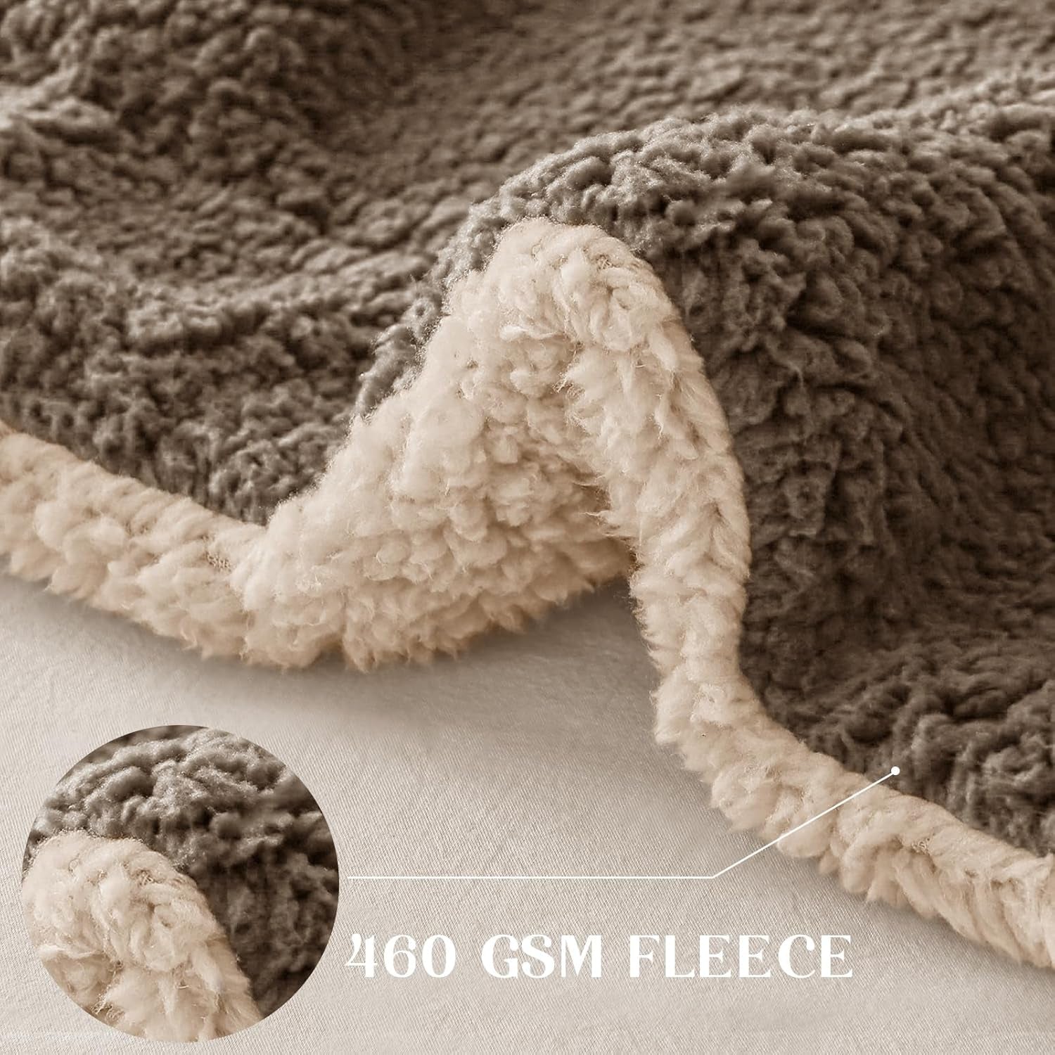 Reversible Sherpa Fleece Throw Blanket for Couch, Soft Plush Blanket for Bed, Thick Warm Fluffy Blankets for Winter, 50X60 Inches, Brown/Khaki