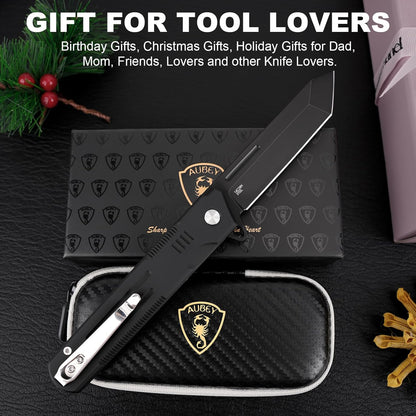 Folding Pocket Knife, 3.47" 14C28N Blade Tanto Knife with Button Lock, EDC Knife for Outdoor Camping Hiking (Aluminum Handle)