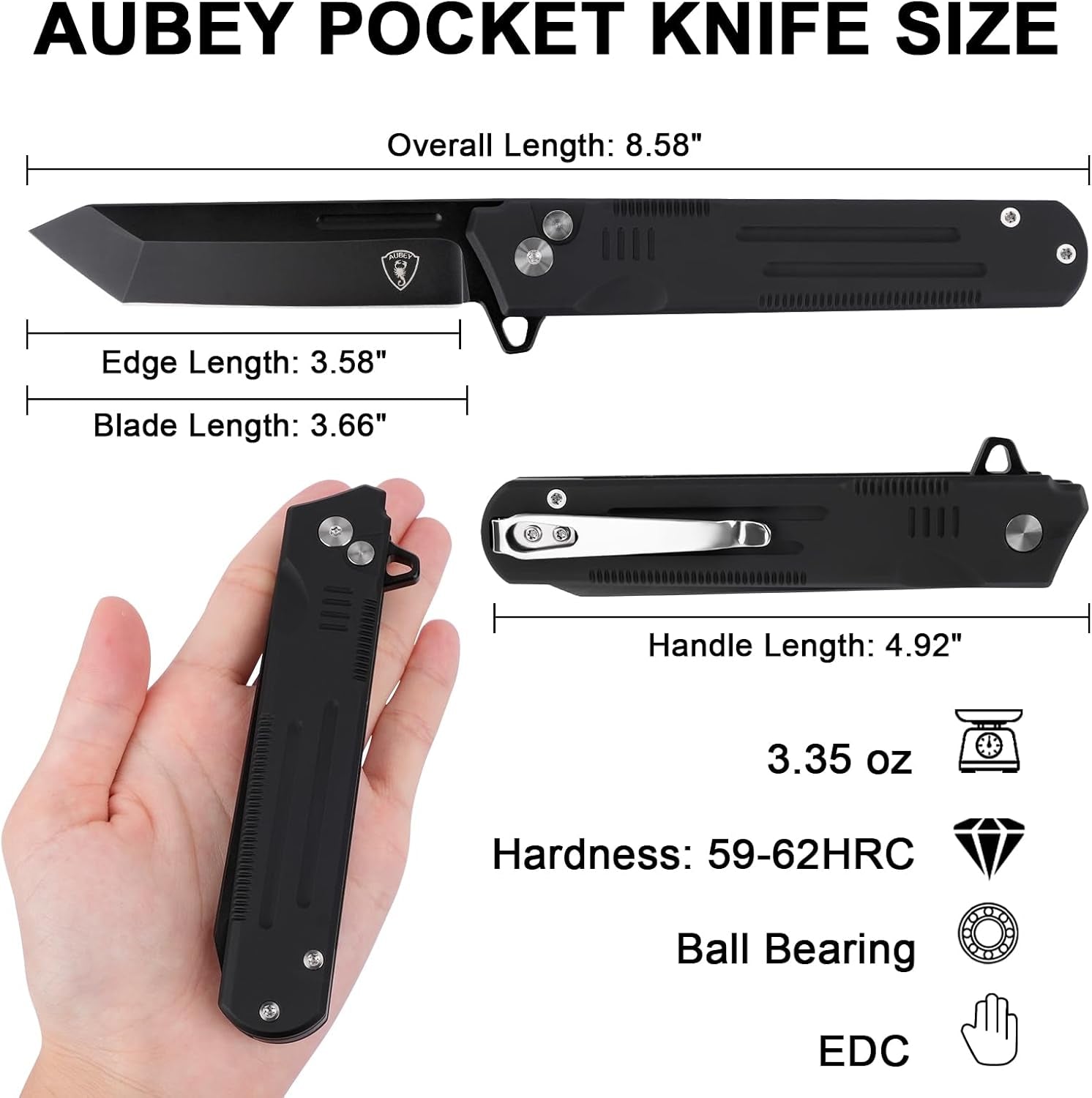 Folding Pocket Knife, 3.47" 14C28N Blade Tanto Knife with Button Lock, EDC Knife for Outdoor Camping Hiking (Aluminum Handle)