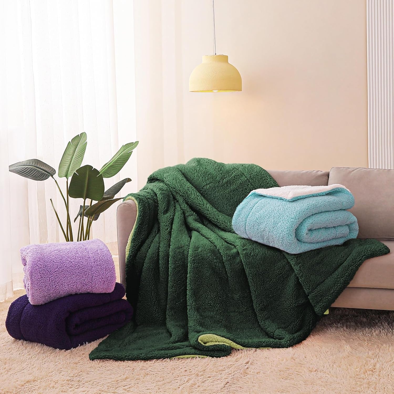 Reversible Sherpa Fleece Throw Blanket for Couch, Soft Plush Blanket for Bed, Thick Warm Fluffy Blankets for Winter, 50X60 Inches, Brown/Khaki