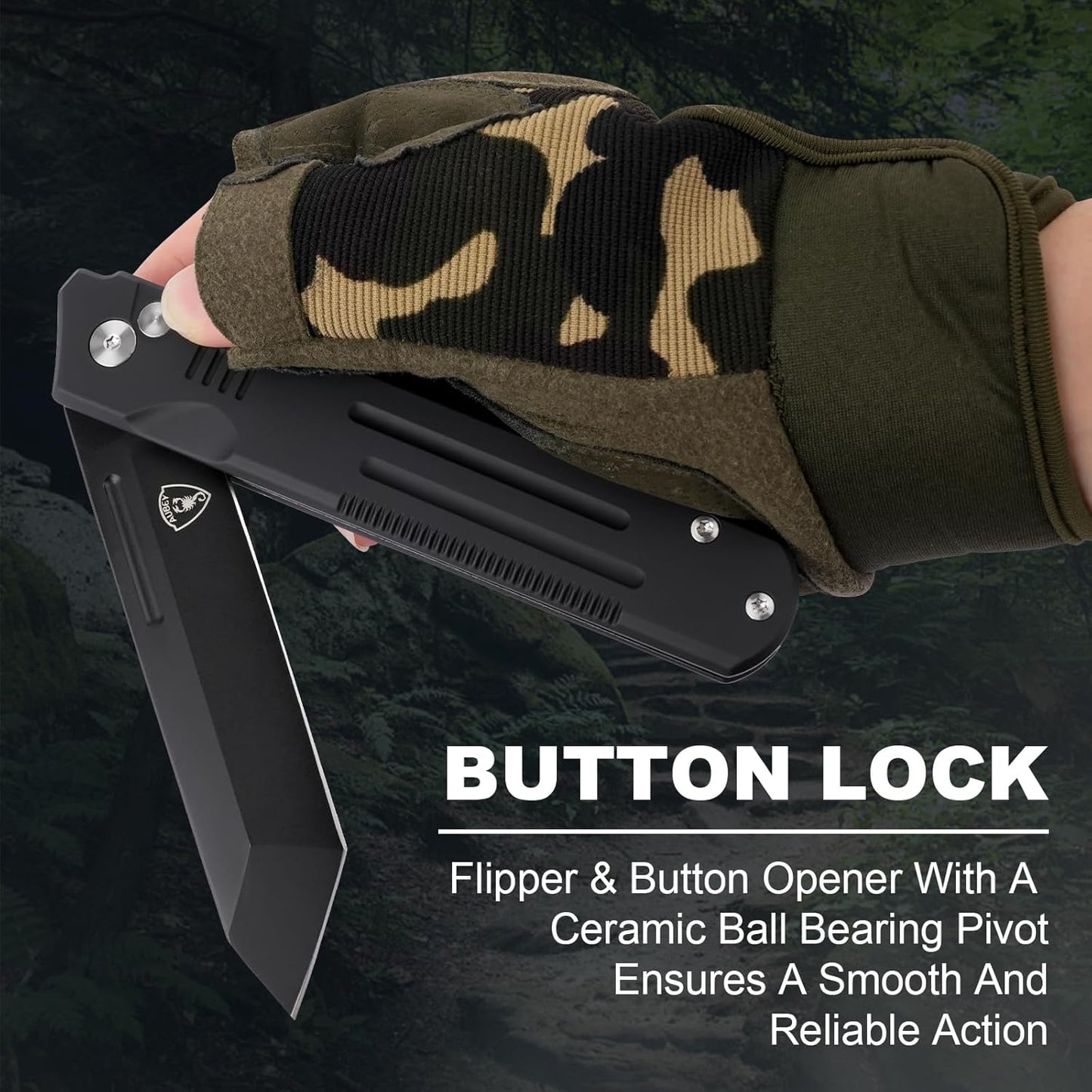 Folding Pocket Knife, 3.47" 14C28N Blade Tanto Knife with Button Lock, EDC Knife for Outdoor Camping Hiking (Aluminum Handle)