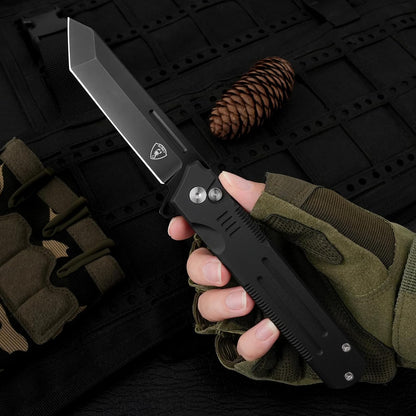 Folding Pocket Knife, 3.47" 14C28N Blade Tanto Knife with Button Lock, EDC Knife for Outdoor Camping Hiking (Aluminum Handle)