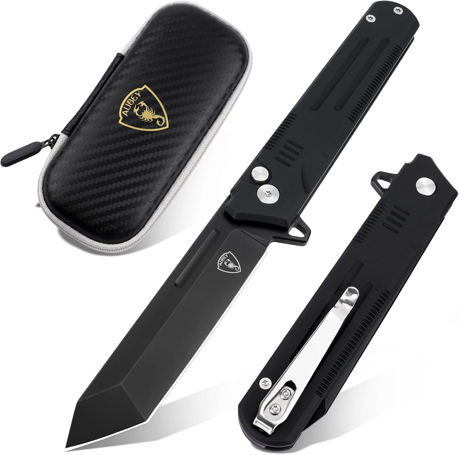 Folding Pocket Knife, 3.47" 14C28N Blade Tanto Knife with Button Lock, EDC Knife for Outdoor Camping Hiking (Aluminum Handle)