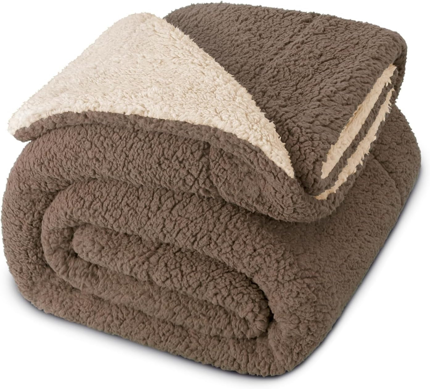 Reversible Sherpa Fleece Throw Blanket for Couch, Soft Plush Blanket for Bed, Thick Warm Fluffy Blankets for Winter, 50X60 Inches, Brown/Khaki